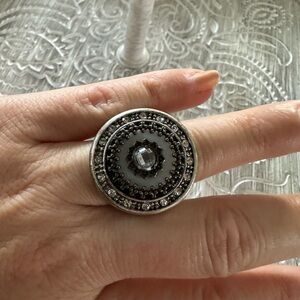 Elegant Silver and Black Statement Ring